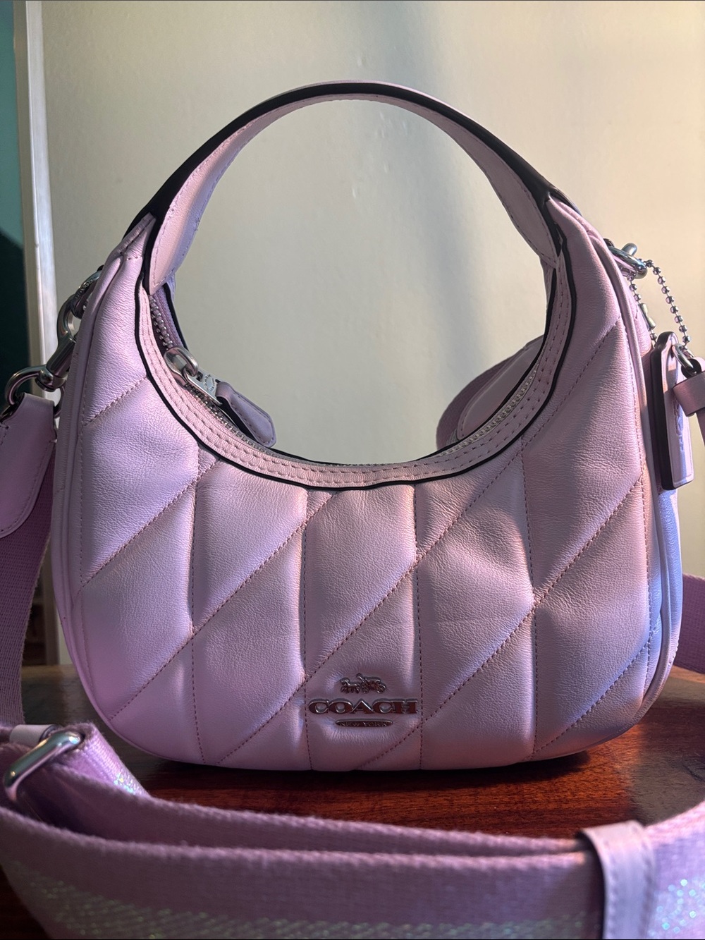 metallic pink Coach Carmen with wallet - Picture 2 of 6